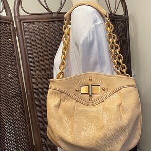 Maxx New York Cream Shoulder Bag with Gold Chain Detail